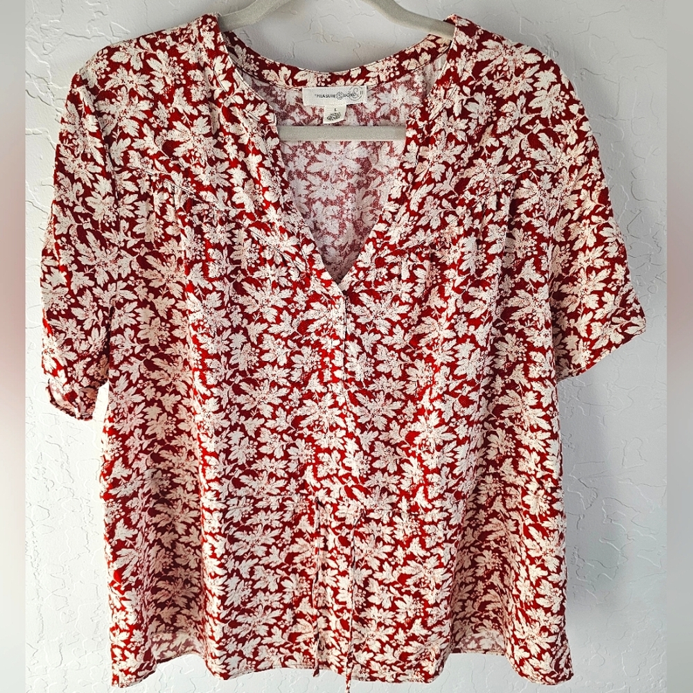 Treasure‎ & Bond Red White Floral Print Blouse – Size L